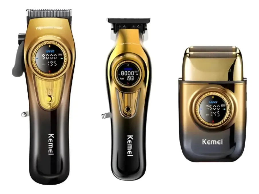 Combo Máquina, Patillera Y Shaver Kemei Km-8557 Dorado