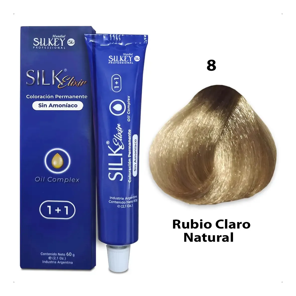 Silkey Silk Elixir Coloración Permanente Sin Amoníaco 60g Tono 8 Rubio Claro Natural 1