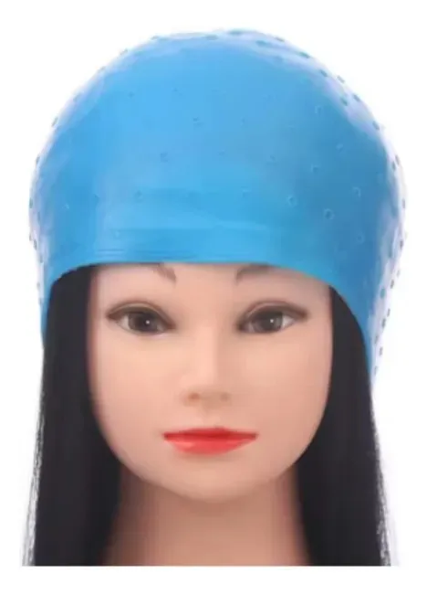 Gorro De Silicona Azul Para Mechas Con Aguja Azul