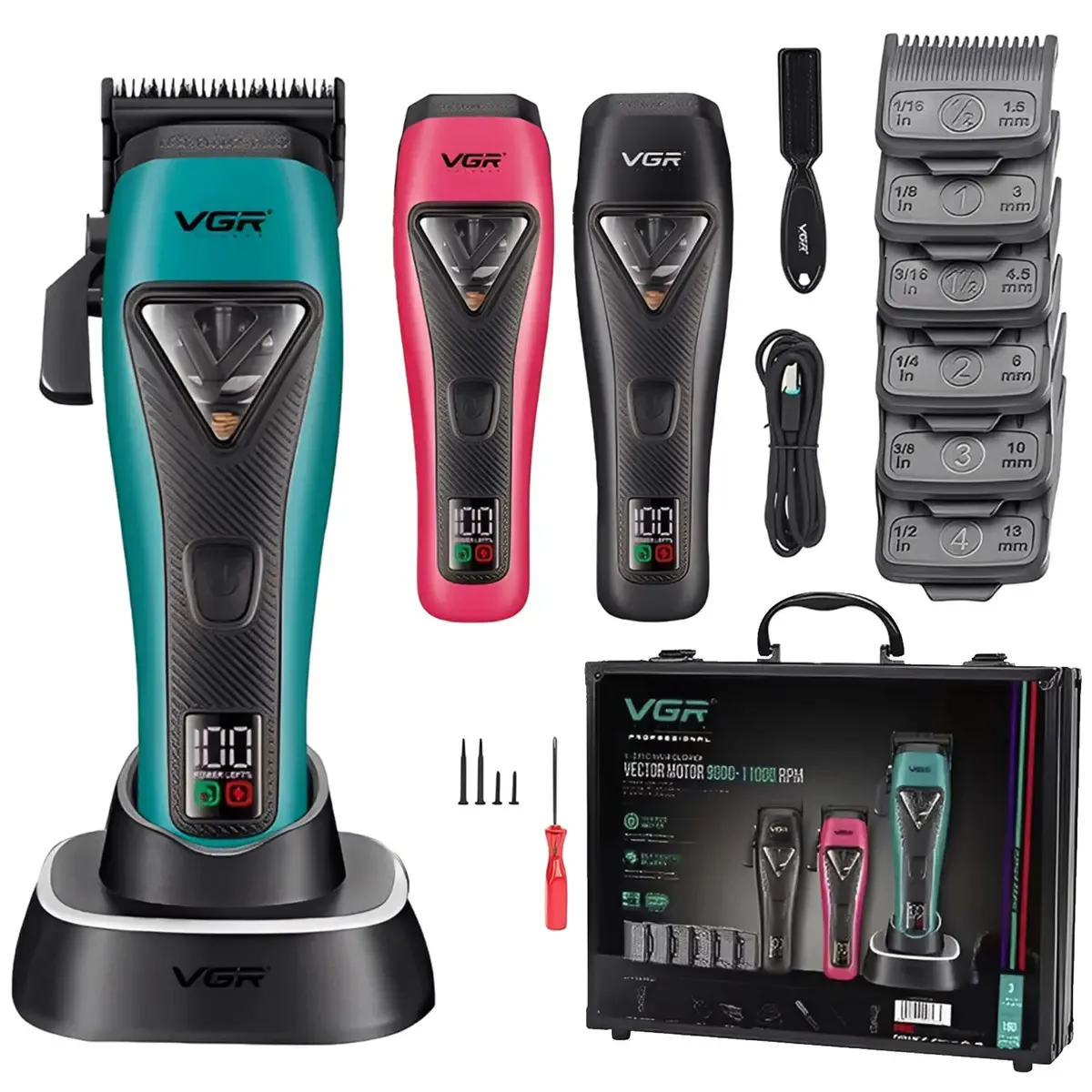 Maquina De Cortar Pelo Clipper Inalámbrica Vgr V-035c Motor Vector Color Intercambiable Verde Oscuro