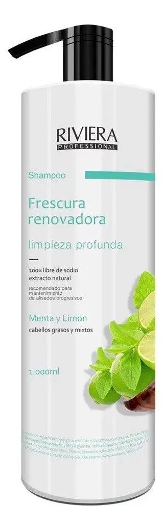 Shampoo Sin Sal Riviera Menta Y Limón Para Cabellos Grasos 1l 1