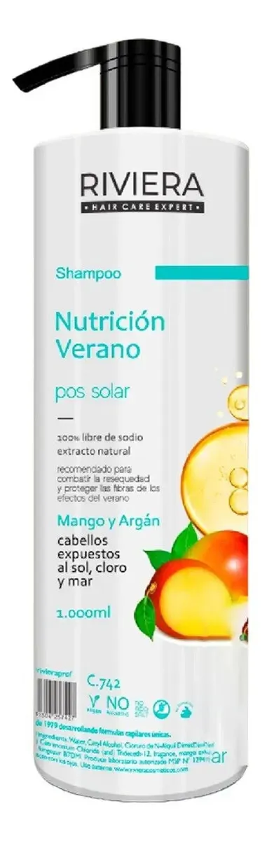 Shampoo Sin Sal Riviera Nutrición Verano Mango Y Argán 1l 1