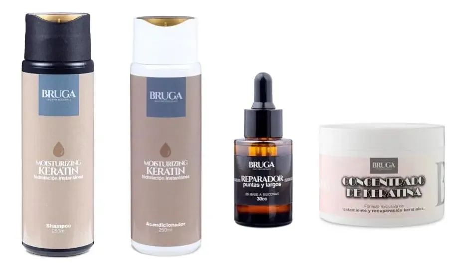 Kit De Keratina Shampo, Acondicionador, Mascara Y Oleo Bruga