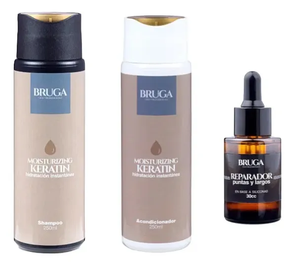 Kit De Keratina Shampoo, Acond. 250ml Y Oleo Reparador Bruga 1