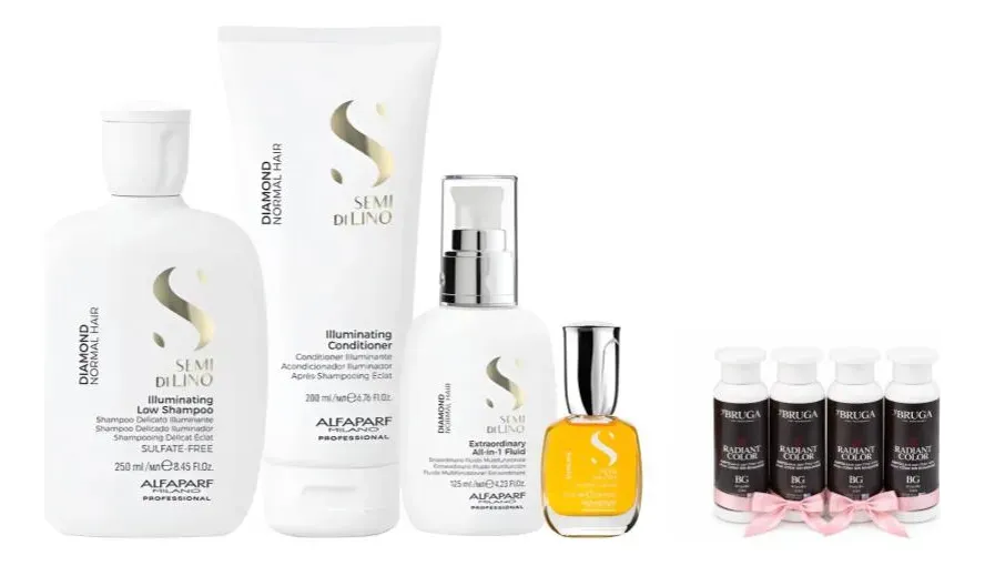 Kit Alfaparf Shampoo, Acond., All-in-1 Fluid, Cristalli 15ml