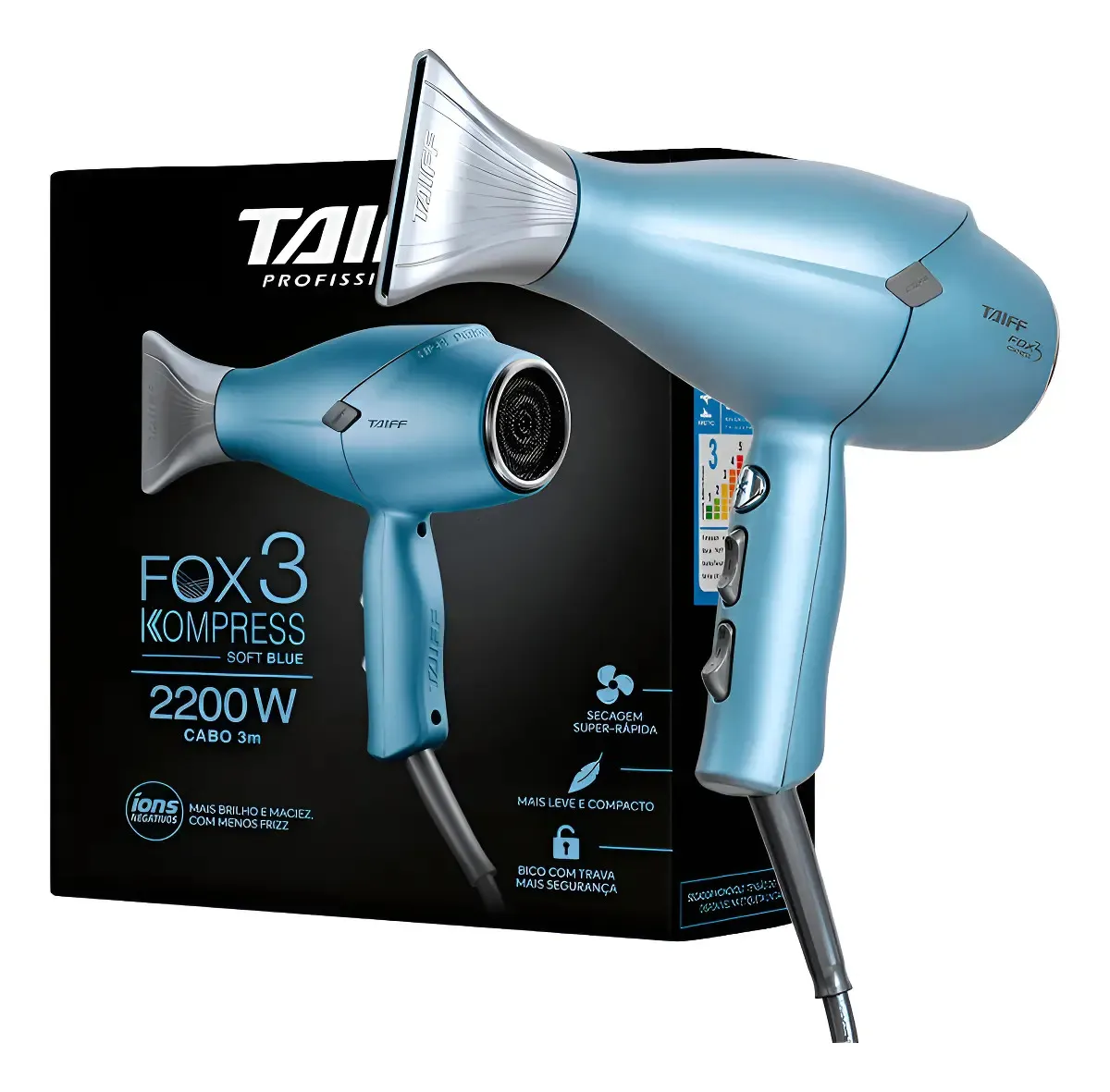Secador De Pelo Taiff Fox 3 Kompress Ion Soft Blue 2200w - Celeste