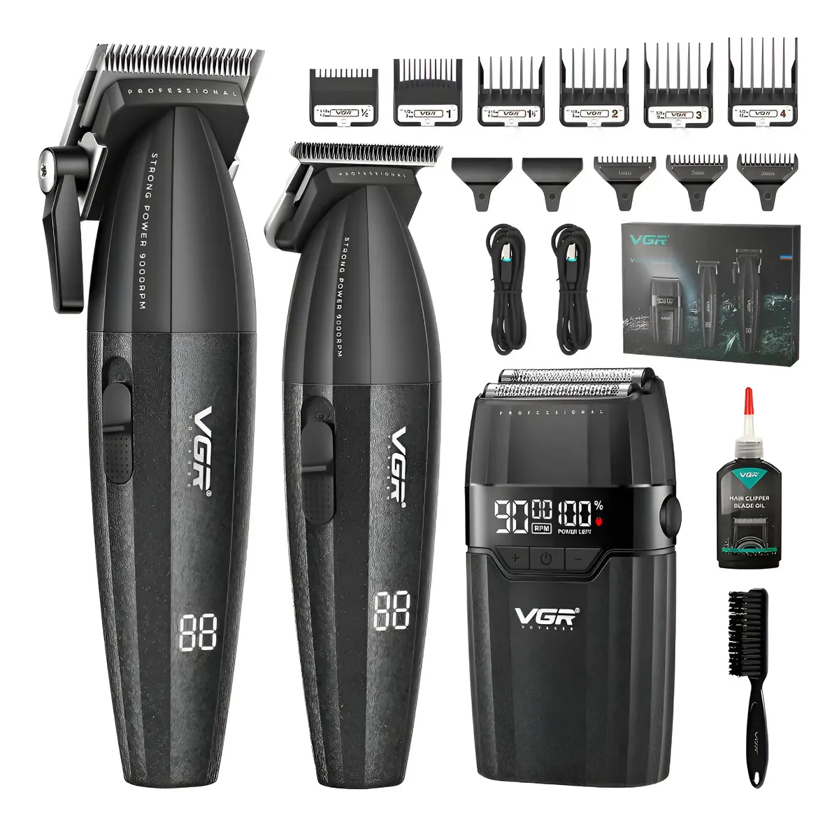 Kit Barberia Maquina, Patillera Y Rasuradora Vgr 640 S3 Negro