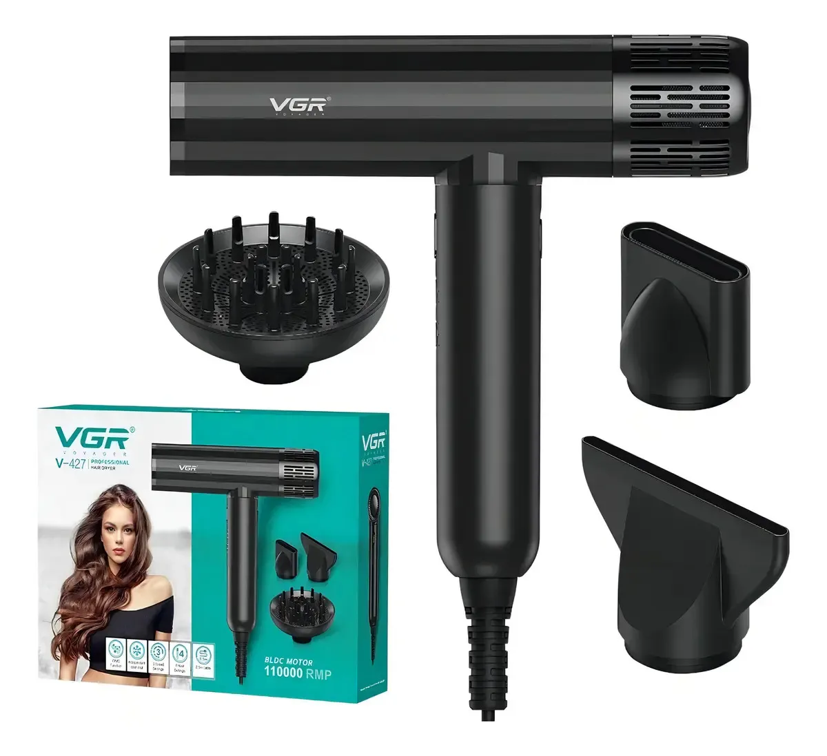 Secador De Pelo Vgr V-427 Negro