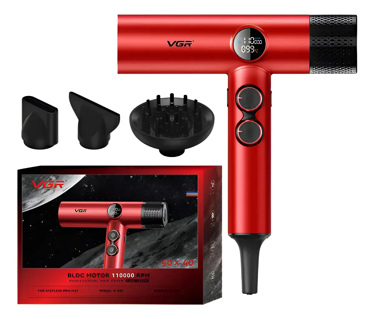 Secador De Pelo Profesional Vgr V-401 110000rpm Frío Calor Rojo 1