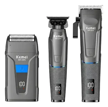 Combo Kemei Km-2375 Patillera, Maquina Y Rasuradora Gris